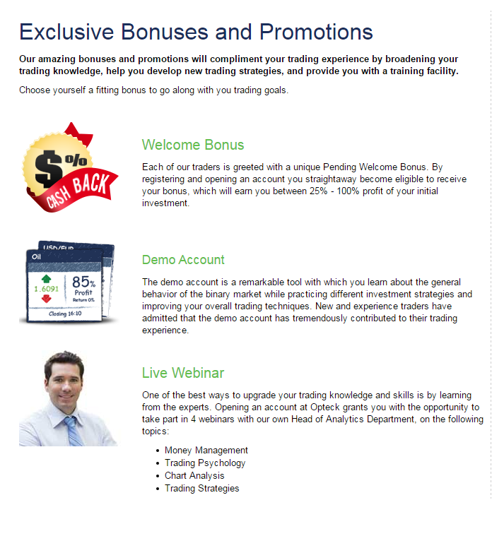 Opteck Binary Options Promotions